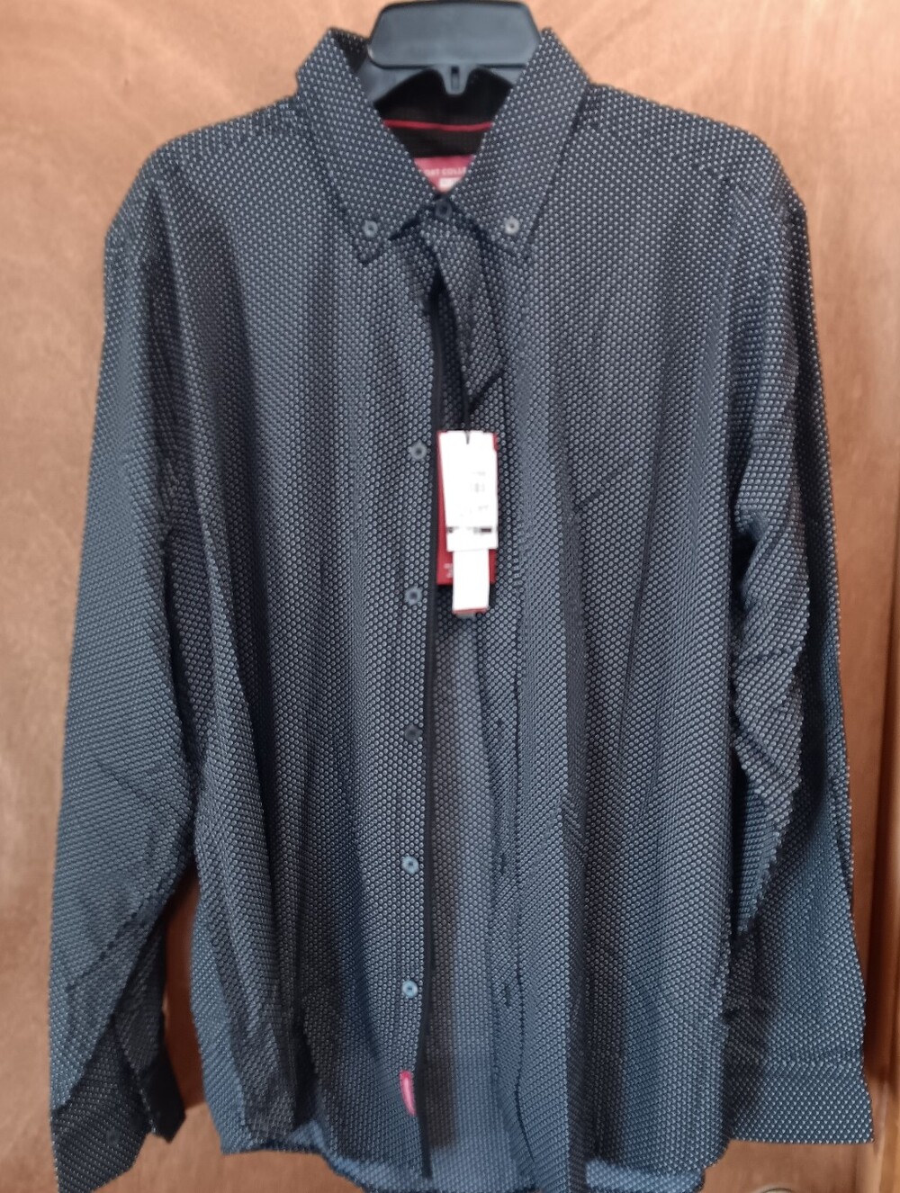 Report Collection Black Button-Up Shirt with White Microdots